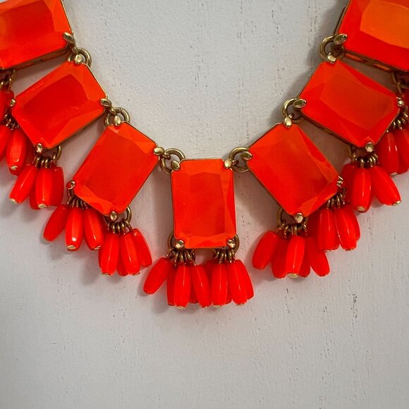 J Crew Gold Tone Neon Orange Stations Statement Necklace - Picture 4 of 11